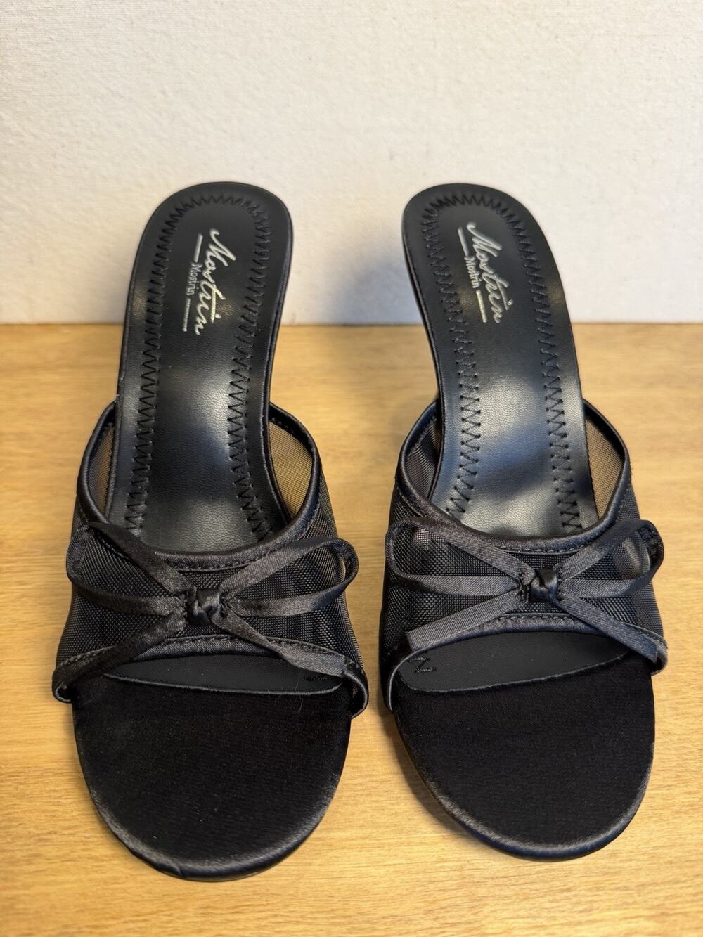 Mostrin Women’s Black Mesh Bow Mule Heels Slip On Open Toe US Size 8 New